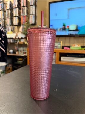 Starbucks Matte Rose Pink Studded Cold Cup with Straw